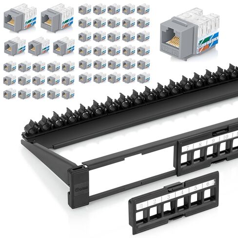 حزمة Everest Media Solutions - عنصران: لوحة تصحيح Keystone ذات 24 منفذًا + 50 حزمة من مقابس RJ45 CAT6A Keystone - رمادي in Saudi Arabia