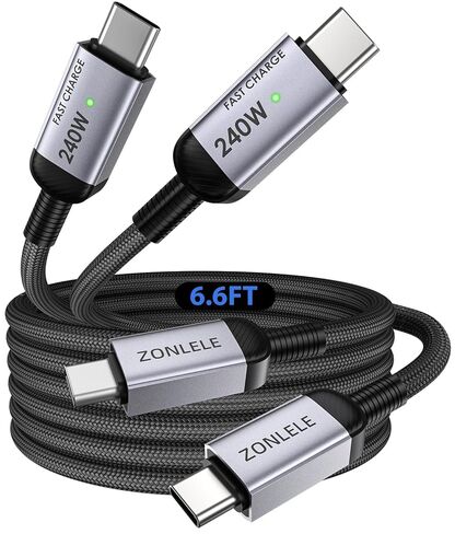 كابل USB C إلى USB C للشحن السريع بقدرة 240 واط، سلك شاحن هاتف من النوع C بطول 6.6 قدم، USB-C مضفر لهاتف iPhone 17 16 15 Pro Max وSamsung S25 S24 وأجهزة الكمبيوتر المحمولة وMacBook وiPad Air وSwitch in Kuwait