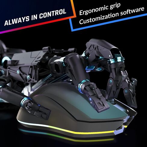 ماوس ألعاب لاسلكي KLIM Blaze Pro قابل لإعادة الشحن مع قاعدة شحن RGB وشاشة LCD - إصدار جديد - مستشعر عالي الدقة وبطارية طويلة الأمد - ما يصل إلى 6000 نقطة في البوصة - ماوس ألعاب كمبيوتر رائع لاسلكي in Saudi Arabia