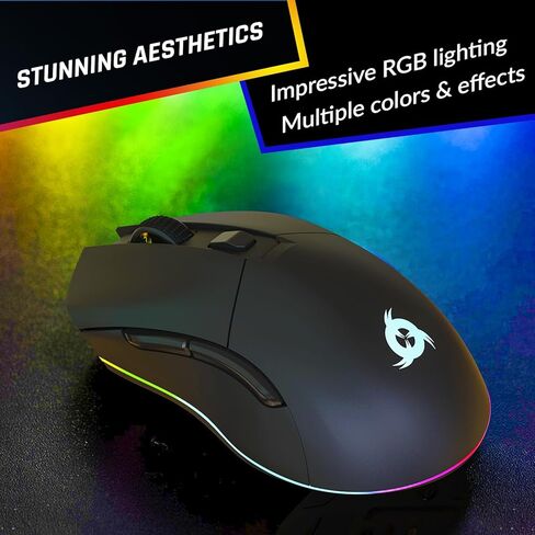 ماوس ألعاب لاسلكي KLIM Blaze Pro قابل لإعادة الشحن مع قاعدة شحن RGB وشاشة LCD - إصدار جديد - مستشعر عالي الدقة وبطارية طويلة الأمد - ما يصل إلى 6000 نقطة في البوصة - ماوس ألعاب كمبيوتر رائع لاسلكي in Saudi Arabia