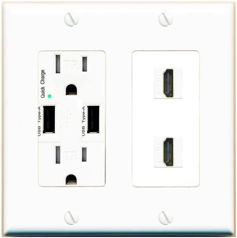 RiteAV HDMI Wall Plate 2 Port - USB Charger [White/White] in Saudi Arabia