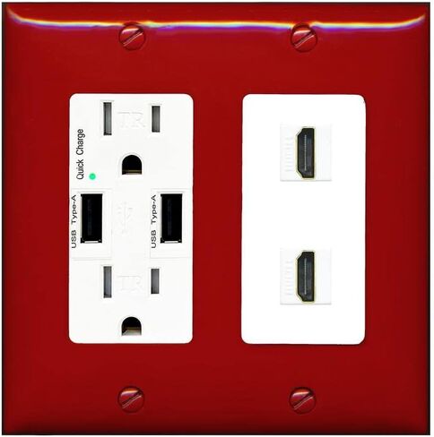 RiteAV HDMI Wall Plate 2 Port - USB Charger [White/White] in Saudi Arabia