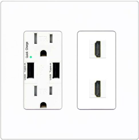 RiteAV HDMI Wall Plate 2 Port - USB Charger [White/White] in Saudi Arabia