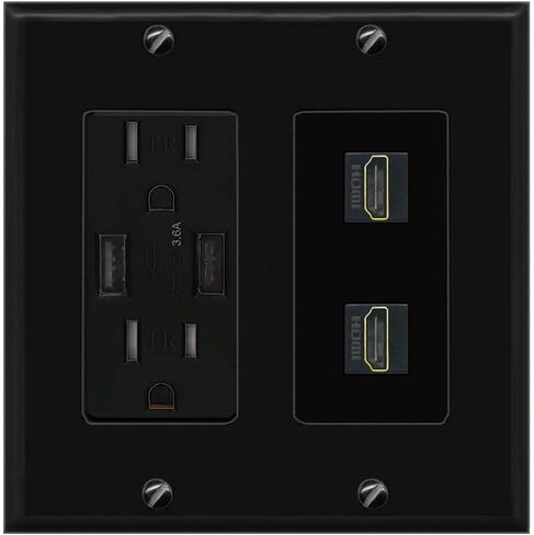 RiteAV HDMI Wall Plate 2 Port - USB Charger [White/White] in Saudi Arabia