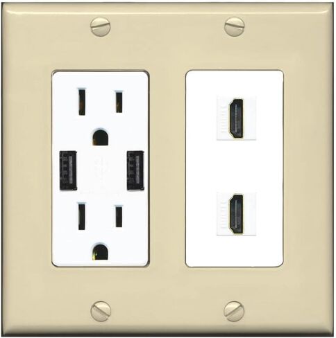 RiteAV HDMI Wall Plate 2 Port - USB Charger [White/White] in Saudi Arabia