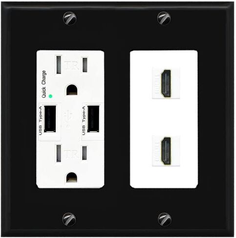 لوحة حائط RiteAV HDMI بمنفذين - شاحن USB [أبيض/أبيض] in Saudi Arabia
