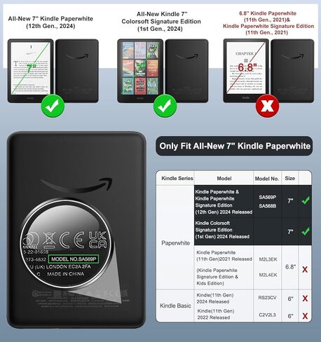 حزام يد MoKo 2P وحافظة لجهاز Kindle Paperwhite الجديد تمامًا مقاس 7 بوصات الجيل الثاني عشر 2024 وKindle Colorsoft Signature Edition 2024,2P+White Blue Floral in Kuwait