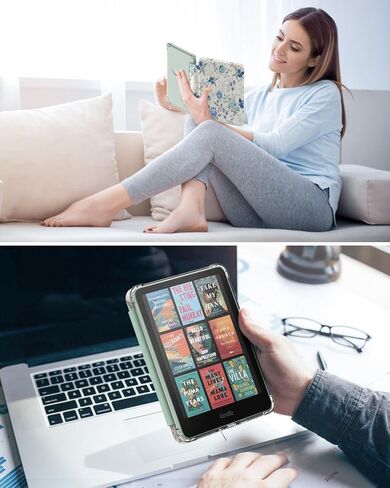 حزام يد MoKo 2P وحافظة لجهاز Kindle Paperwhite الجديد تمامًا مقاس 7 بوصات الجيل الثاني عشر 2024 وKindle Colorsoft Signature Edition 2024,2P+White Blue Floral in Kuwait