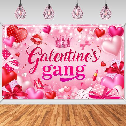 لافتة ديكورات يوم Mocsicka Galentines باللون الوردي للفتيات والسيدات Galentines Gang خلفية ديكورات الحفلات دعائم كشك الصور (6 × 3.6 قدم) in Saudi Arabia