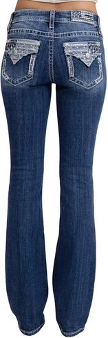 Miss Me Women's Star Spangled Chic Mid Rise Bootcut Jeans with Faux Flap Pockets in Saudi Arabia