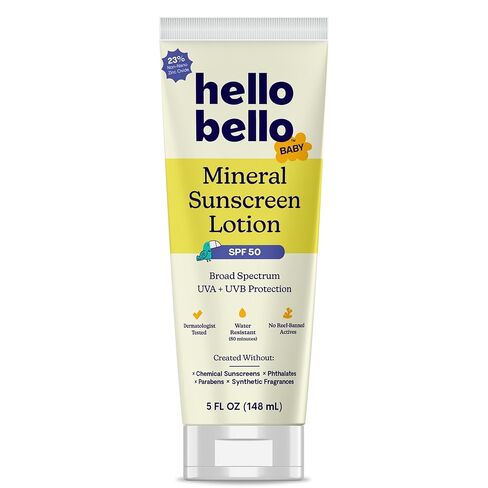 Hello Bello Kids SPF 50 Mineral Sunscreen - 5oz Spray - Water Resistant Broad Spectrum UVA + UVB Protection Sun Protection for Babies and Kids, Reef Friendly, 5 fl oz (Pack of 1) in Saudi Arabia