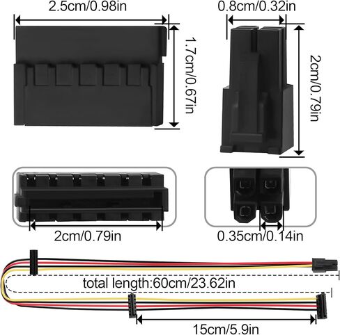 كابل طاقة SATA لسلسلة HP 6000/8000، مقسم 4Pin إلى 15Pin 3-Port، 18AWG 60 سم (12V/5V فقط، لا 3.3V) in Saudi Arabia