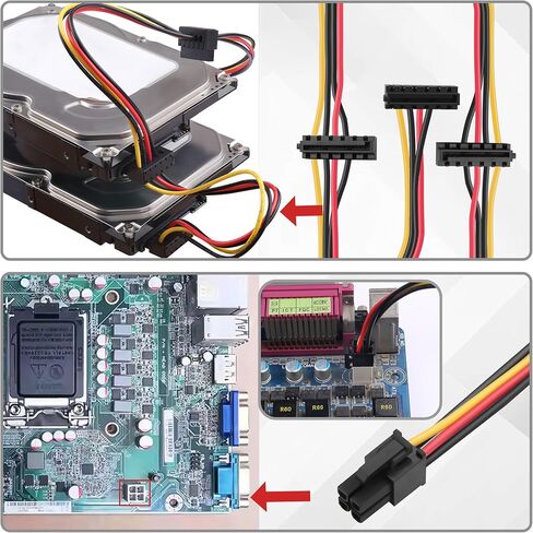 كابل طاقة SATA لسلسلة HP 6000/8000، مقسم 4Pin إلى 15Pin 3-Port، 18AWG 60 سم (12V/5V فقط، لا 3.3V) in Saudi Arabia