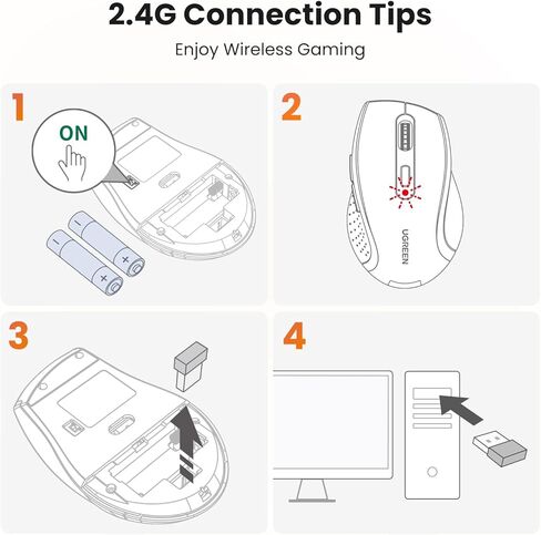 UGREEN ماوس لاسلكي 2.4 جيجا هرتز، جهاز استقبال USB مريح 1600 نقطة في البوصة متوافق مع نظام التشغيل Windows Mac Linux Chromebook والكمبيوتر المحمول in Kuwait
