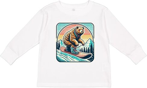 تي شيرت Inktastic Snowboarding Bear Vintage للأطفال الصغار بأكمام طويلة in Kuwait
