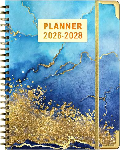 مخطط شهري 2026-2028 - مخطط غلاف فني لمدة 3 سنوات 2026-2028، يناير 2026 - ديسمبر 2028، 8.5 × 11 بوصة، تقويم 3 سنوات 2026-2027-2028 مع غلاف، زوايا معدنية، صفحات ملاحظات، جيب داخلي، أزرق in Kuwait