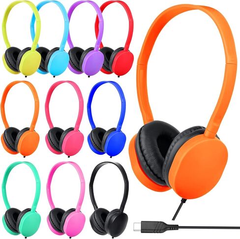 USB C Kids Headphones Bulk for Classroom School 10 Pack,Upgrade USB Type C Kid Headphone,Wired On-Ear Headset for Kids Children Teens Boys Girl Mixed Colors in Saudi Arabia