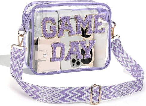 حقيبة واضحة لأحداث الاستاد - نمط يوم اللعبة 9 "× 7" × 2.5 "PVC أكياس Clear Crossbody مع حزام قابل للتعديل للنساء الرجال in Saudi Arabia
