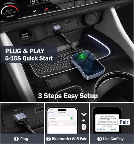 محول Carplay اللاسلكي محول Carplay اللاسلكي تحويل سلكي إلى لاسلكي 2024 ترقية التوصيل والتشغيل الاتصال التلقائي سريع سهل الاستخدام مناسب لسيارات Carplay السلكية من 2015 in Kuwait