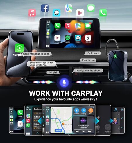 محول Carplay اللاسلكي محول Carplay اللاسلكي تحويل سلكي إلى لاسلكي 2024 ترقية التوصيل والتشغيل الاتصال التلقائي سريع سهل الاستخدام مناسب لسيارات Carplay السلكية من 2015 in Kuwait