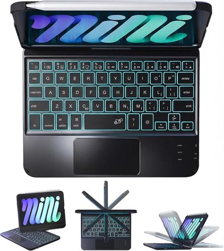 BABG Keyboard Case for iPad Mini 7 (A17 Pro, 2024) & Mini 6 (8.3 Inch) - 360° Rotatable &180° Flip Stand with Multi-Touch Trackpad, 7-Color Backlit Wireless Keyboard Cover, Rechargeable Battery, Black in Saudi Arabia
