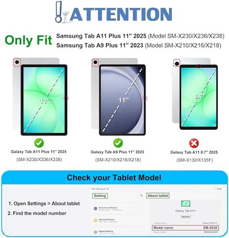 حافظة لوحة المفاتيح لجهاز Samsung Galaxy Tab A11+ Plus 2025/ A9+ Plus 2023 مقاس 11 بوصة، ماوس LED بلوتوث 2.4 جيجا، 7 ألوان قوس قزح بإضاءة خلفية قابلة للفصل مع واقي شاشة عالي الدقة in Saudi Arabia