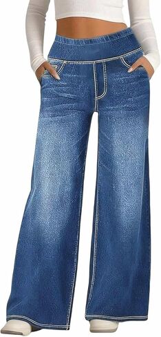 Baggy Sweatpant Jeans Women Wide Leg Pull On Stretchy Relaxed Fit Denim Trousers Casual High Waisted Straight Pants in Saudi Arabia