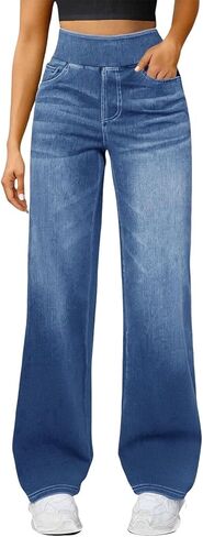 Baggy Sweatpant Jeans Women Wide Leg Pull On Stretchy Relaxed Fit Denim Trousers Casual High Waisted Straight Pants in Saudi Arabia