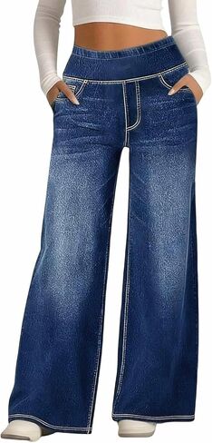 Baggy Sweatpant Jeans Women Wide Leg Pull On Stretchy Relaxed Fit Denim Trousers Casual High Waisted Straight Pants in Saudi Arabia