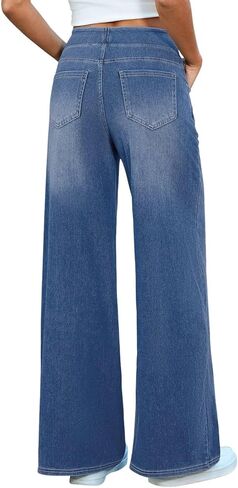 Baggy Sweatpant Jeans Women Wide Leg Pull On Stretchy Relaxed Fit Denim Trousers Casual High Waisted Straight Pants in Saudi Arabia