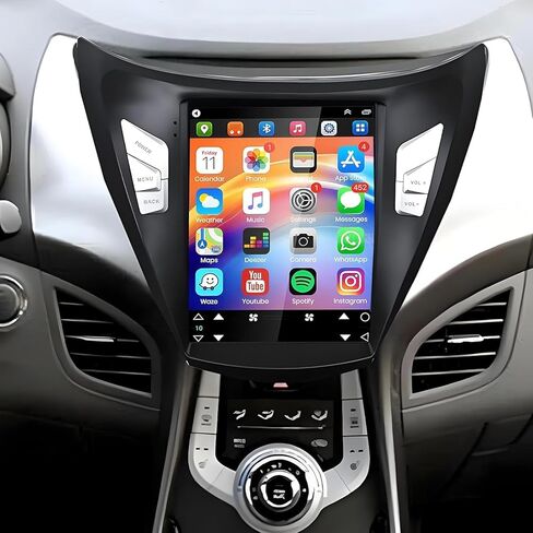 راديو ستيريو للسيارة مزدوج الدين متوافق مع Hyundai Elantra 2011-2013 مع CarPlay Android Auto، جهاز استقبال صوت راديو السيارة بشاشة تعمل باللمس 9.7 بوصة مع بلوتوث وكاميرا احتياطية والتحكم في عجلة القيادة ونظام تحديد المواقع in Saudi Arabia