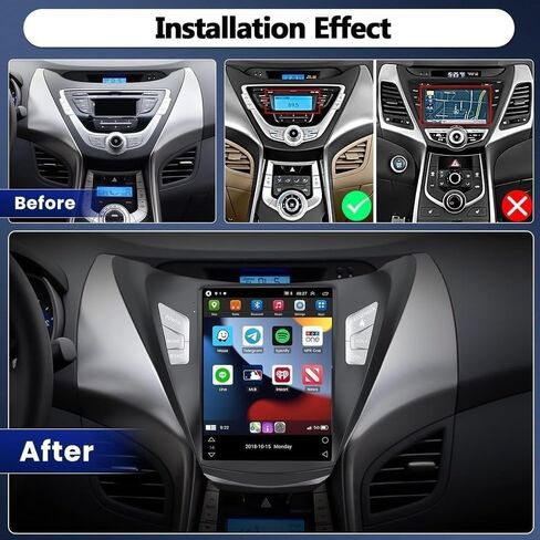 راديو ستيريو للسيارة مزدوج الدين متوافق مع Hyundai Elantra 2011-2013 مع CarPlay Android Auto، جهاز استقبال صوت راديو السيارة بشاشة تعمل باللمس 9.7 بوصة مع بلوتوث وكاميرا احتياطية والتحكم في عجلة القيادة ونظام تحديد المواقع in Saudi Arabia