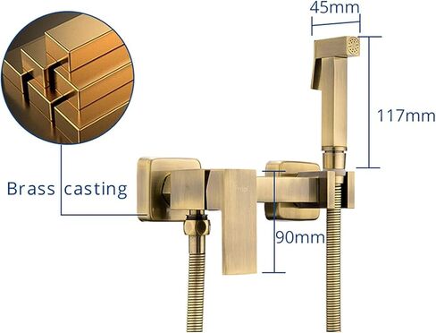 طقم بخاخ حفاضات من القماش من النحاس، مجموعة مرحاض محمولة بالماء الساخن والبارد، بخاخ مرحاض بمقبض واحد، مجموعة حمام للحمام مثبتة على الحائط مع خرطوم دش in Kuwait