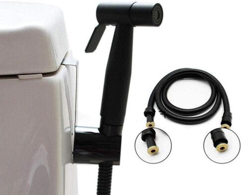 Sprayer Kit Hand Held ShowerTap Spray - Black Stainless SteelThree-Piece Toilet Mate Flusher Spray Gun with Stainless Steel Tube Wall Mounted in Kuwait