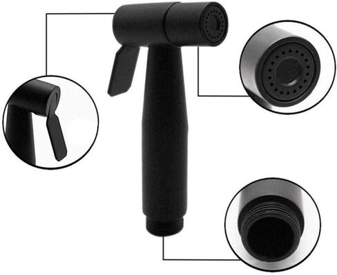 Sprayer Kit Hand Held ShowerTap Spray - Black Stainless SteelThree-Piece Toilet Mate Flusher Spray Gun with Stainless Steel Tube Wall Mounted in Kuwait