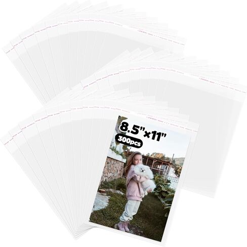 500 Pcs 8.5 x 11 Inch Self Sealing Cellophane Bags Resealable Clear Plastic Sleeves Letter Sized Paper Poly Packaging Bags for Paper Photo Mats Documents Magazine Comic Page Protectors in Saudi Arabia