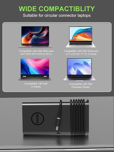 شاحن غان سليم جديد 240 وات متوافق مع Dell G16 G15 G7 G5 Alienware x17 x16 x15 M18x X51 17 15 Precision 7780 7770 7680 7670 7560 3260 3551 كمبيوتر محمول، أداء TB16 TB15 Dock in Kuwait