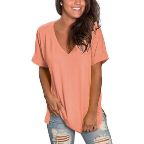 Sampeel Womens Summer Tops Floral Tees Short Sleeve Tunic V Neck T Shirts in Kuwait