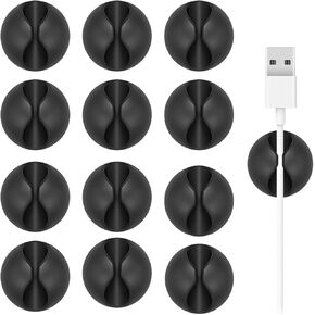 Cord Holder Cable Clips, 12PCS Black Self-Adhesive Wire Management Keeper Cord Organizer Charger Holder for Desktop USB Charging Cable Nightstand Power Cord Mouse Cable Wire PC Office Home-Black in Saudi Arabia