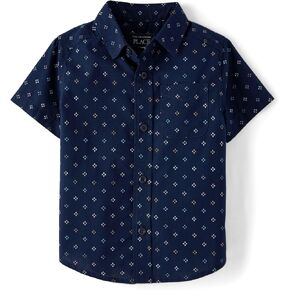 The Children's Place,Baby Boys,and Toddler Poplin Short Sleeve Button Down Shirt,Renew Blue Plaid,6 Months,9 Months in Kuwait