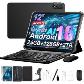 تابلت N90 Android 16، تابلت 12 بوصة 2K FHD+، تابلت Android مع لوحة مفاتيح، 5G WiFi، 24GB+128GB/2TB، معرف الوجه، 9000 مللي أمبير، ضمان 4 سنوات، Widevine L1، OTG، 1217-BOX، حافظة وقلم in Kuwait