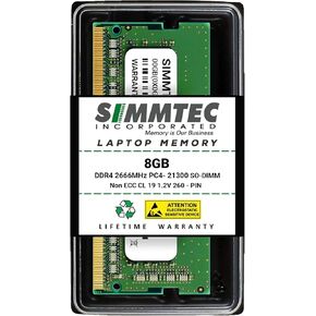 Simmtec RAM 16GB DDR4 3200MHz SODIMM PC4-25600 (PC4-3200AA) CL22 1.2V Non-ECC SO-DIMM 260 Pin - وحدة ترقية ذاكرة الكمبيوتر المحمول والكمبيوتر المحمول وAIO in Kuwait