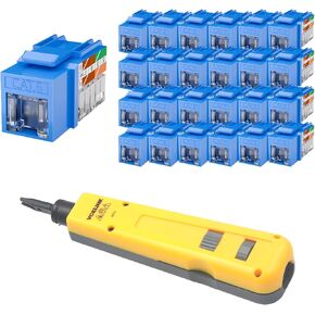 VCELINK RJ45 Cat6 Keystone Jacks with Dust Cover, Slim Profile 25-Pack with Punch Down Impact Tool with 110 and 66 Blades（Blue） in Saudi Arabia