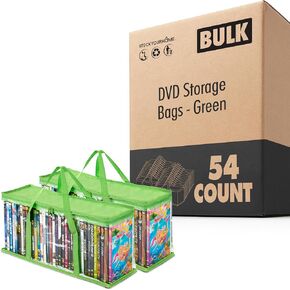Stock Your Home DVD Storage Bags (Set of 54) Media Organizer Bag for DVDs, CDs, Blu Ray Disc, Movie Cases, VHS Box, Video Game Disks, Clear Plastic Holders with Carrying Handles and Zipper - Green in Kuwait