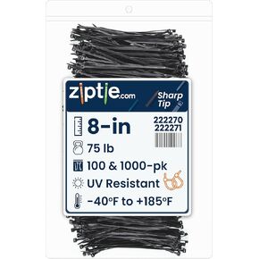 Ziptie.com 8-inch UV Resistant Black Sharp Tip Cable Tie, 75-lb Tensile Strength, UL 21S Listed, 100-Pack in Kuwait