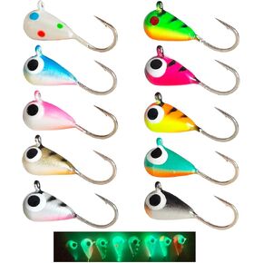 10pcs Tungsten Ice Fishing Jigs UV Glow in Dark Ice Fishing Lures Sensitive Tungsten Tear Drop Ice Fishing Jig Head for Crappie Panfish Walleye in Saudi Arabia