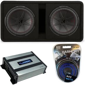 Harmony Audio Kicker 48DCWR122 Dual 12" CompR Series Sub 1000W RMS مجموعة صندوق مضخم الصوت المحمل مع Harmony HA-A400.1 مكبر للصوت ومجموعة أمبير in Kuwait