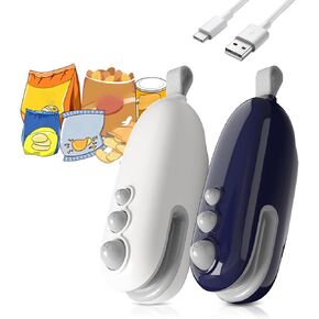 2Pcs Mini Bag Sealer with Cutter and Magnet Rechargeable, 2 in 1 Heat Sealer and Cutter, Portable Snack Plastic Bag Heat Sealing Machine,for Household (Blue+White) in Saudi Arabia