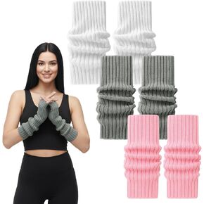 Arm Warmers, 3 Pairs Fingerless Knitted Arm Gloves, Women's Cute Fingerless Mittens Thumb Hole Stretchy Gloves, Warm Long Sleeve for Autumn Winter in Kuwait