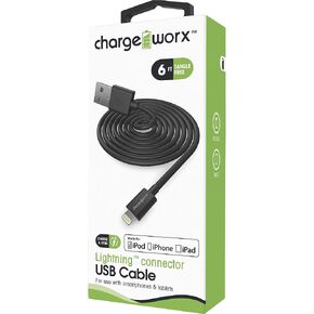 CHARGEWORX CX4602BK كابل لايتنينج للمزامنة والشحن بطول 6 أقدام، أسود in Kuwait